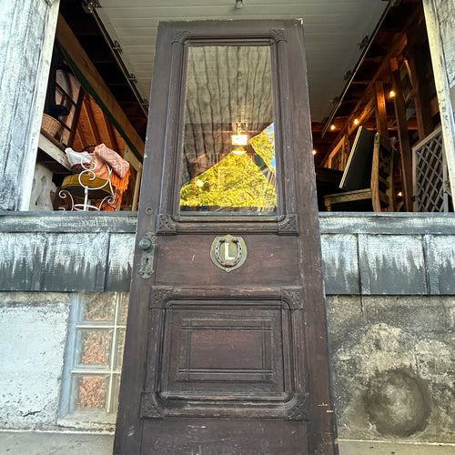 32” Antique Wood Entry Door with Original Wavy Glass and Hardware