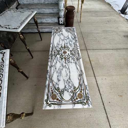 Neoclassical Style Marble+Brass Side Tables + Coffee Table