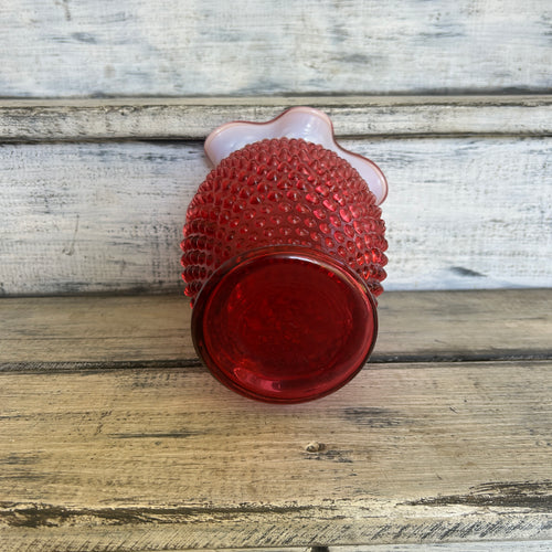 Vintage Fenton Cranberry Opalescent Hobnail Ruffled Vase