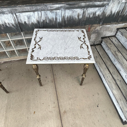 Neoclassical Style Marble+Brass Side Tables + Coffee Table