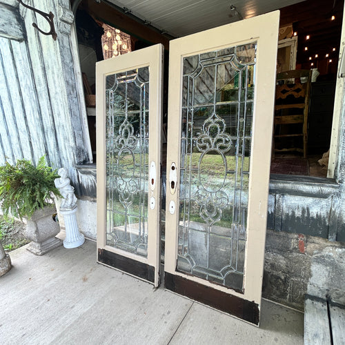 Antique Leaded Beveled Glass French Doors