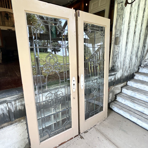 Antique Leaded Beveled Glass French Doors