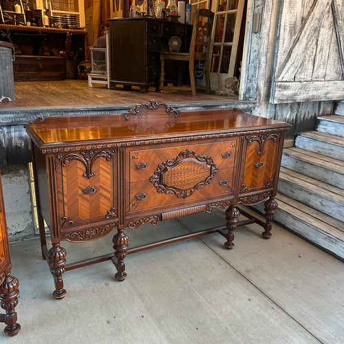 Antique Jacobean Style Buffet and China Cabinet