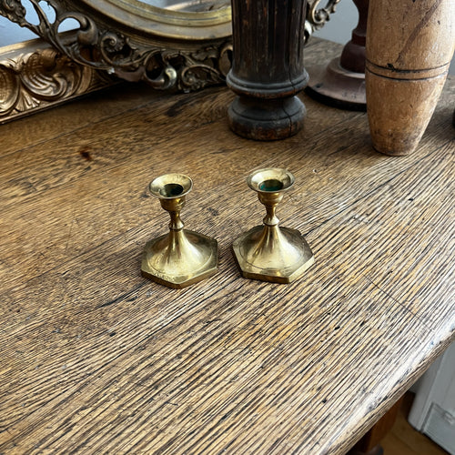 Vintage Pair of Mini Brass Candlestick Holders