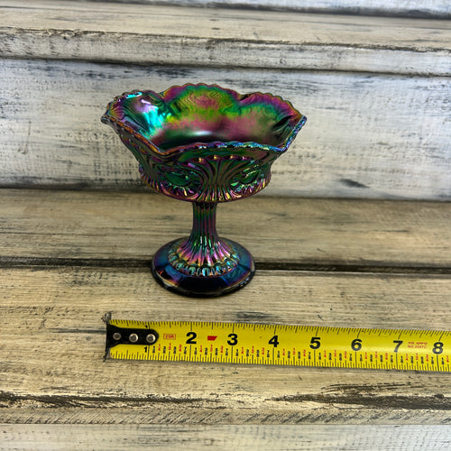 Vintage Amethyst Carnival Glass Iridescent Pedestal Compote