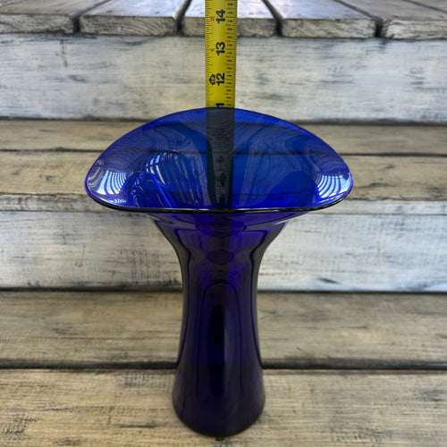 Vintage Cobalt Blue Sculptural Trumpet Art Glass Vase