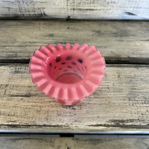 Vintage Pink Opalescent Coin-Spot Ruffled Top Hat Vase