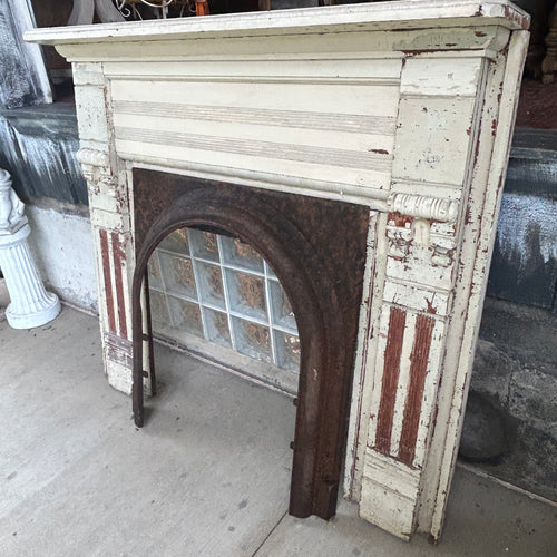 Antique Wood Fireplace Mantel with Cast Iron Insert