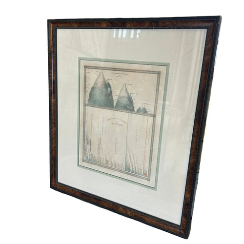 Vintage Framed Antique-Style Mountains & Rivers Comparative Chart
