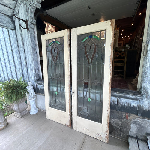 60” Antique Leaded Stained Glass Double Doors