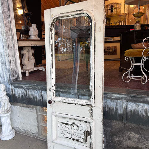 Antique Entry Door with Original Wavy Glass & Carved Panel
