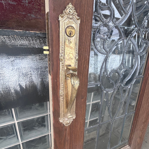 Solid Oak 30” Exterior Door w/Beveled Leaded Glass Window