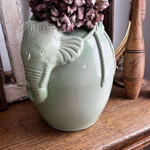 Vintage Celadon Green Elephant Vase