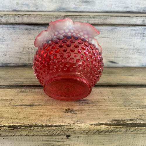 Vintage Fenton-Style Cranberry Opalescent Hobnail Rose Bowl
