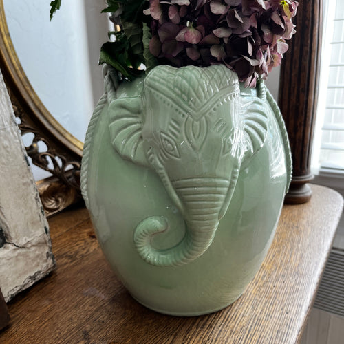 Vintage Celadon Green Elephant Vase