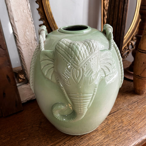 Vintage Celadon Green Elephant Vase