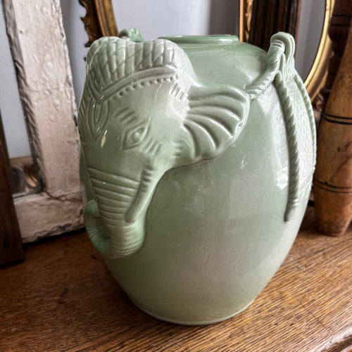 Vintage Celadon Green Elephant Vase