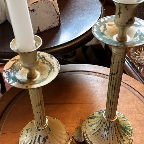 Vintage Brass Distressed Candlestick Holders