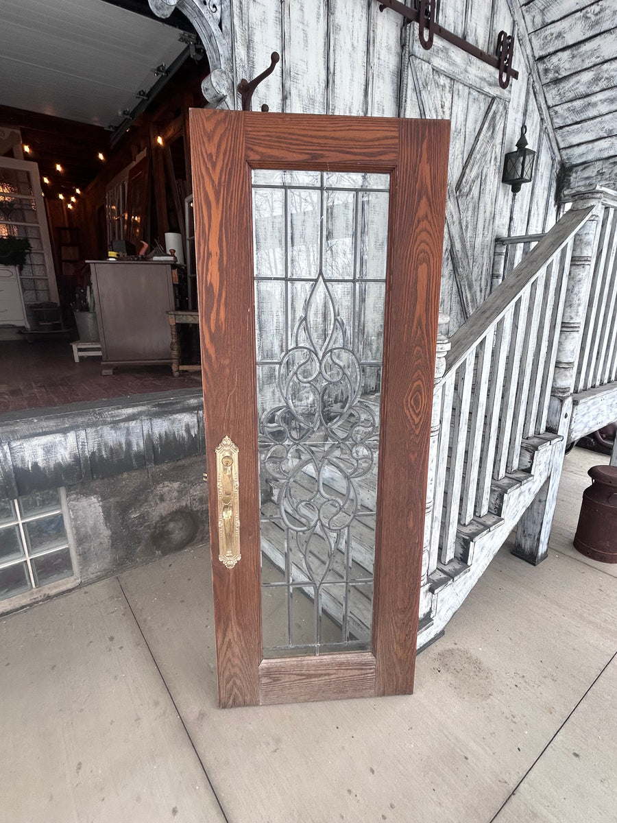Solid Oak 30” Exterior Door w/Beveled Leaded Glass Window