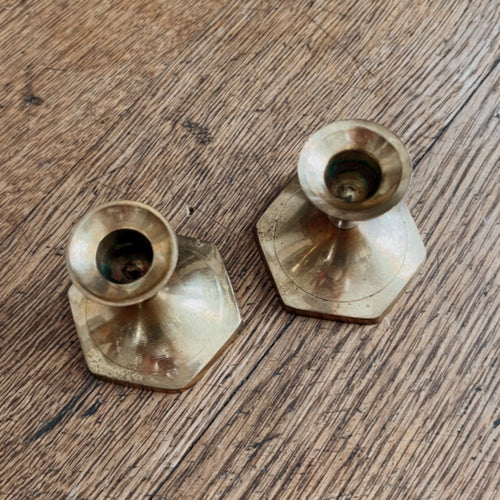 Vintage Pair of Mini Brass Candlestick Holders