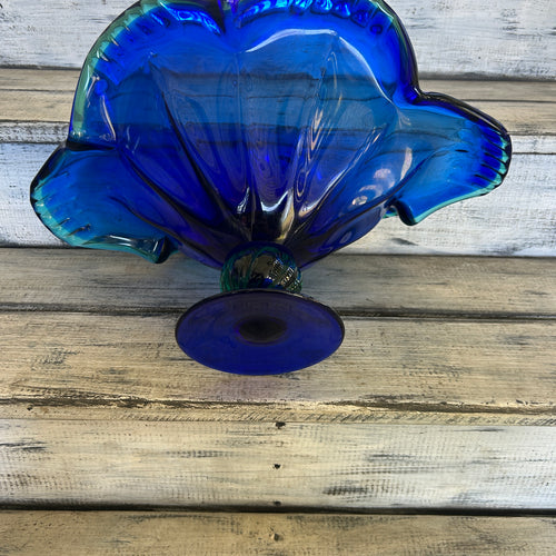 Vintage White Cristal Italian Blue & Green Art Glass Centerpiece Bowl