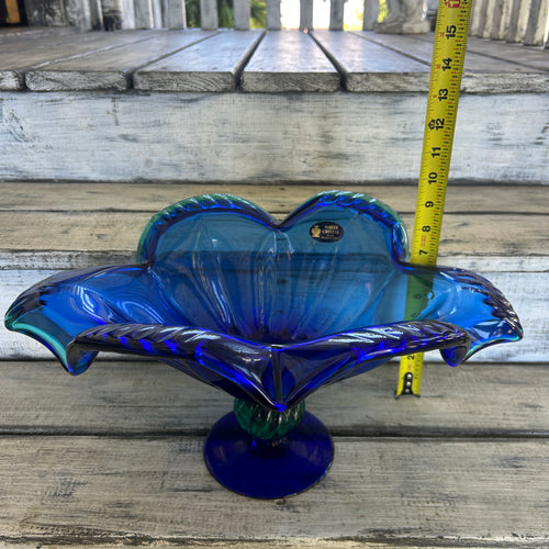 Vintage White Cristal Italian Blue & Green Art Glass Centerpiece Bowl