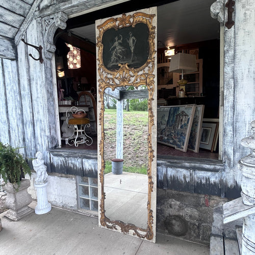 Monumental Rocco Revival Floor Mirror w/Antique Figural Panel