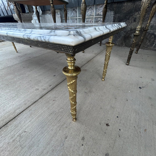 Neoclassical Style Marble+Brass Side Tables + Coffee Table