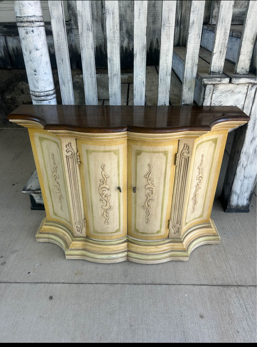 Vintage Hand-Painted Serpentine Credenza
