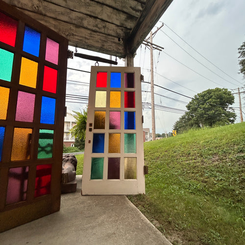 Antique Stained Glass 15 Lite Doors with Textured Figured Glass