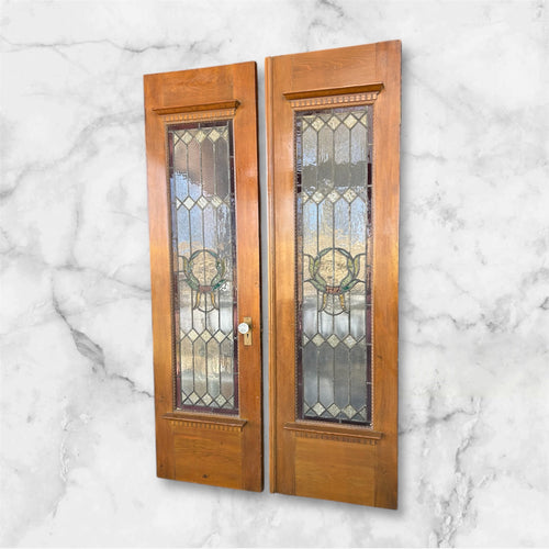 Antique Doors w/ Leaded Stained Glass Windows