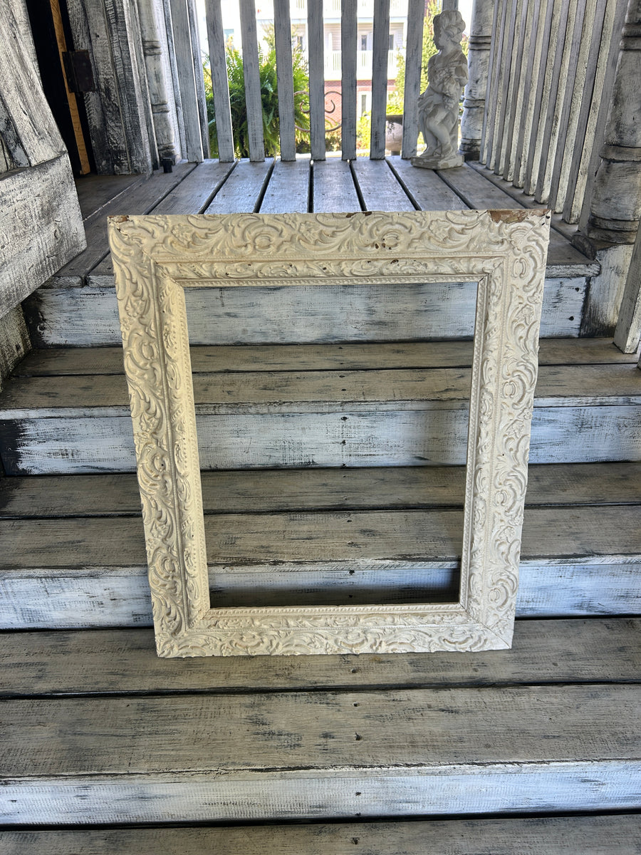 Antique Ornate Cream Picture Frame with Plaster Overlay