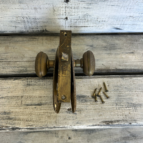 Antique Ornate Brass-Tone Door Knob & Mortise Lock Set