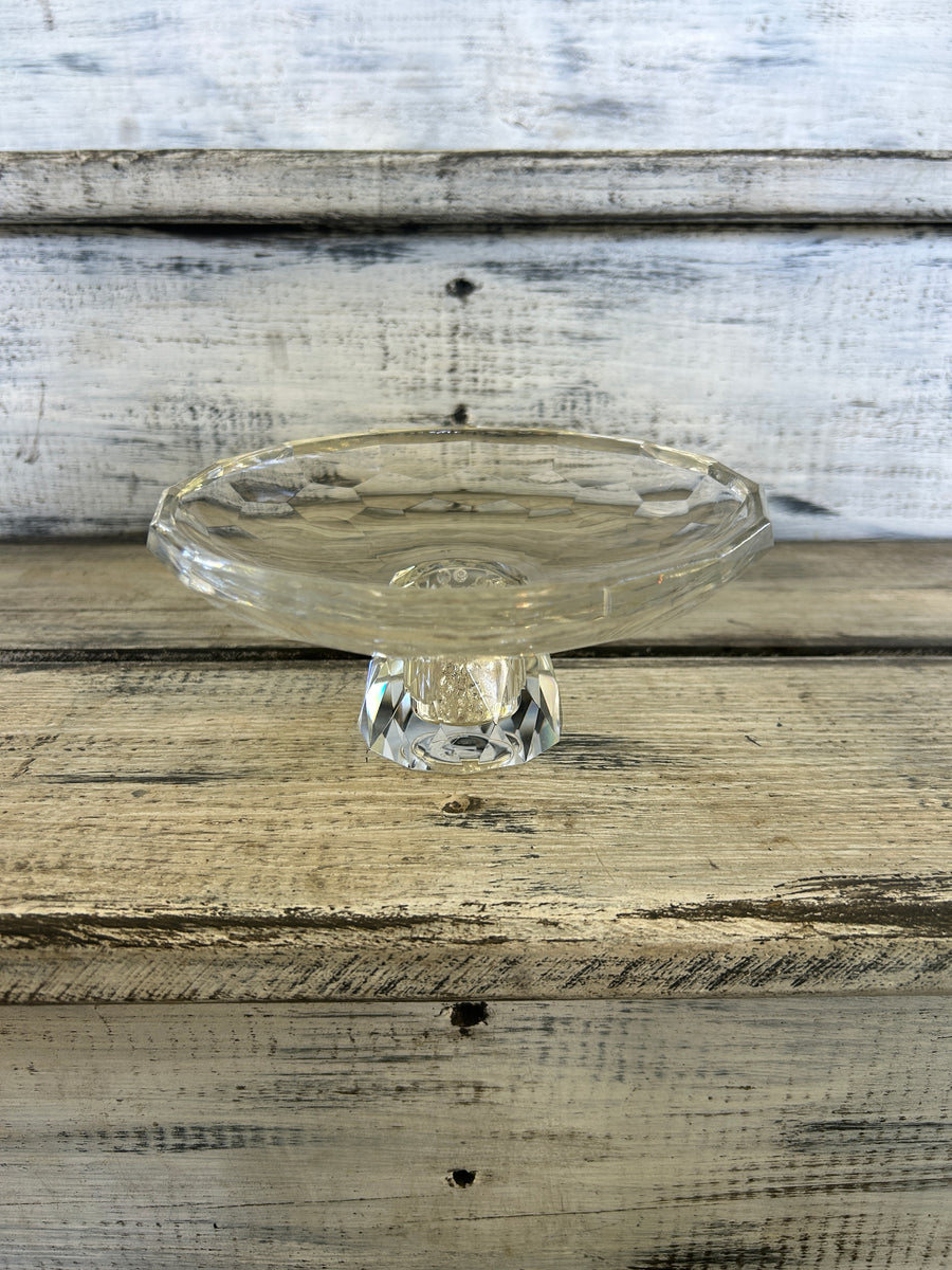 Vintage Faceted Clear Glass Pedestal Dishes - Set of Two