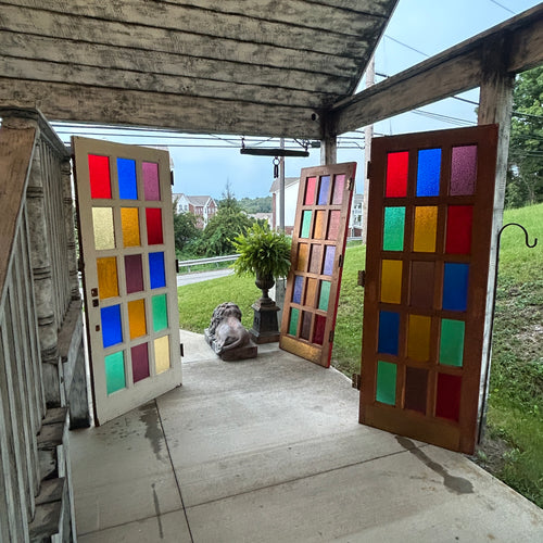 Antique Stained Glass 15 Lite Doors with Textured Figured Glass