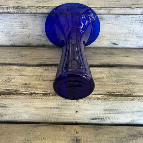 Vintage Cobalt Blue Sculptural Trumpet Art Glass Vase