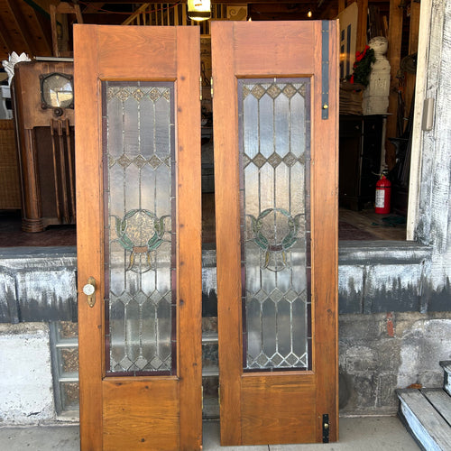 Antique Doors w/ Leaded Stained Glass Windows