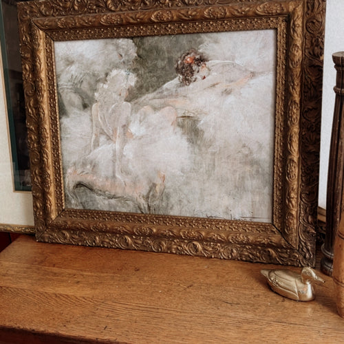 27”x23” Antique Wooden Frame with Vintage Ballerina Print