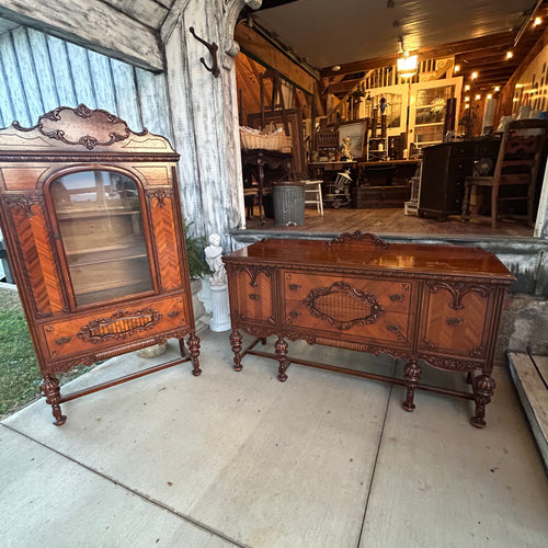Antique Jacobean Style Buffet and China Cabinet