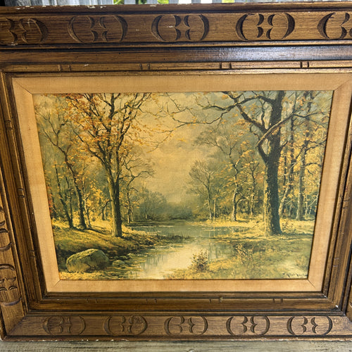 Vintage Framed Woodland River Landscape Print - After Robert Wood
