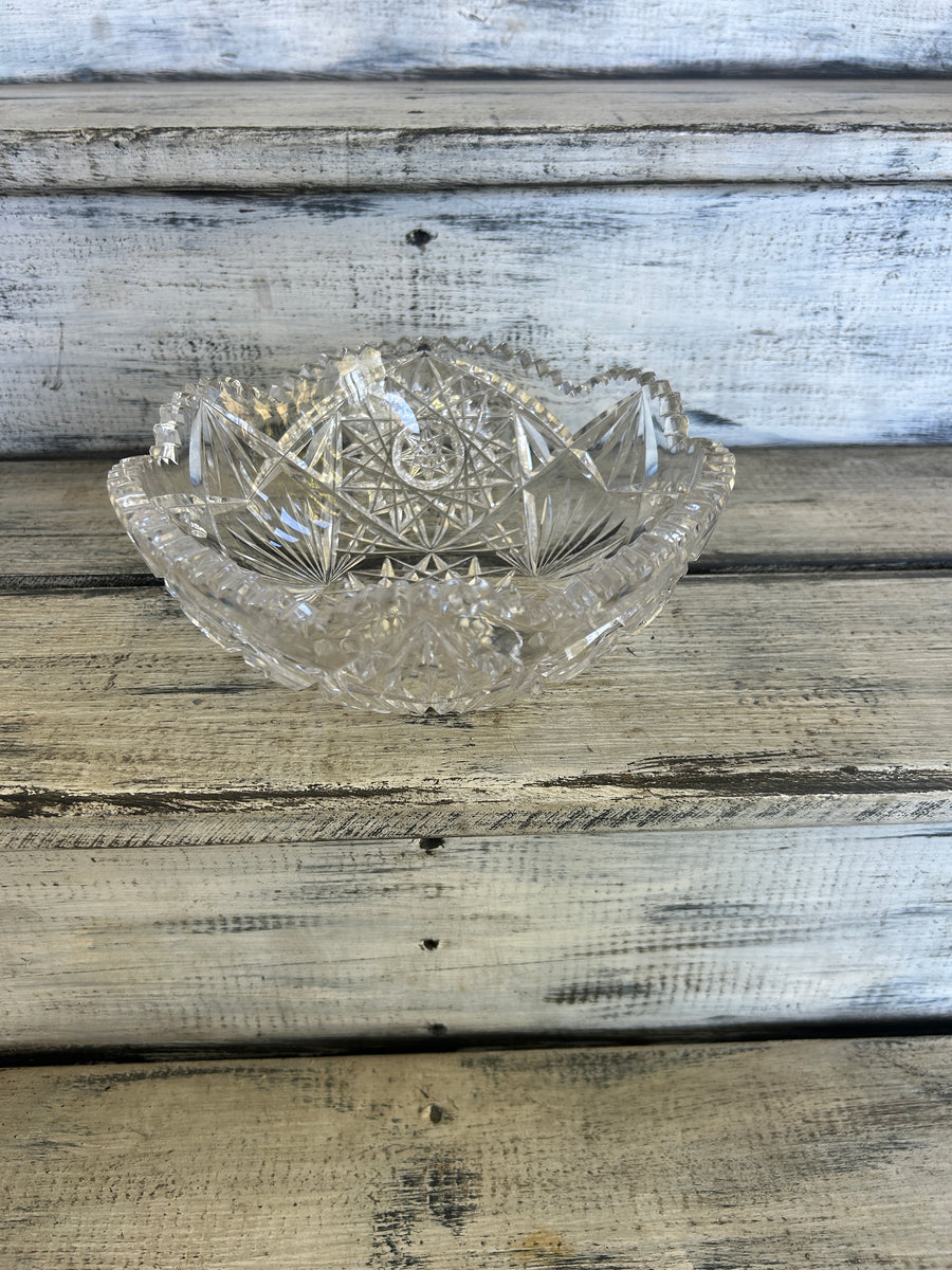 Vintage Brilliant-Style Cut Crystal Starburst Serving Bowl