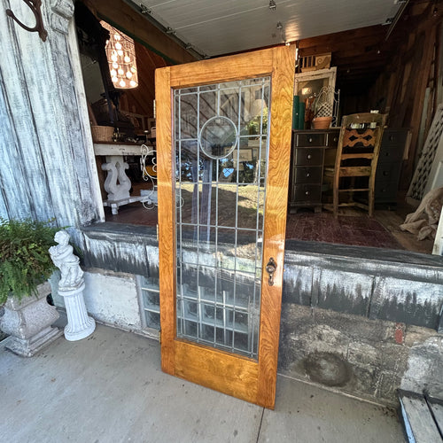 32” Antique Full View Leaded Glass Door with Beveled Glass Circle Motif