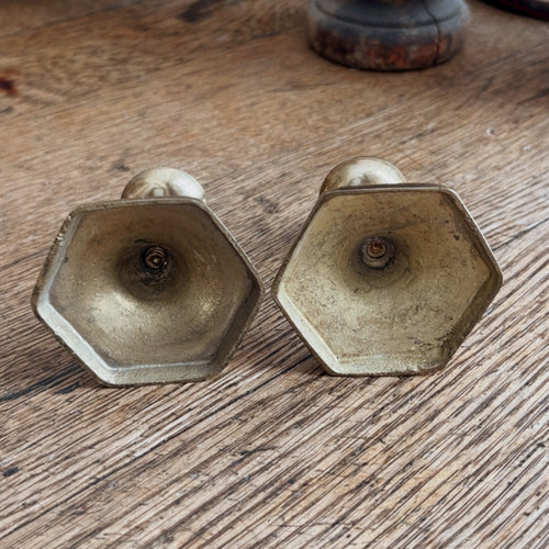 Vintage Pair of Mini Brass Candlestick Holders