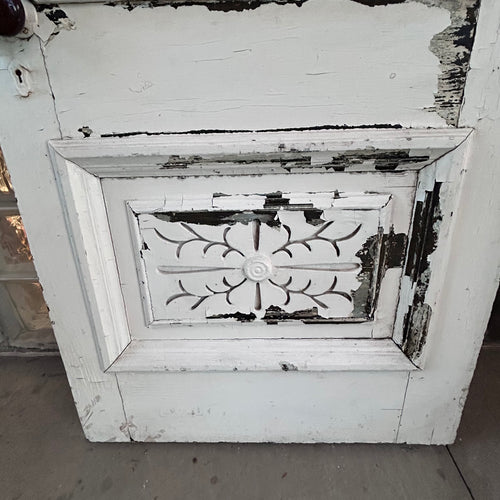 Antique Entry Door with Original Wavy Glass & Carved Panel