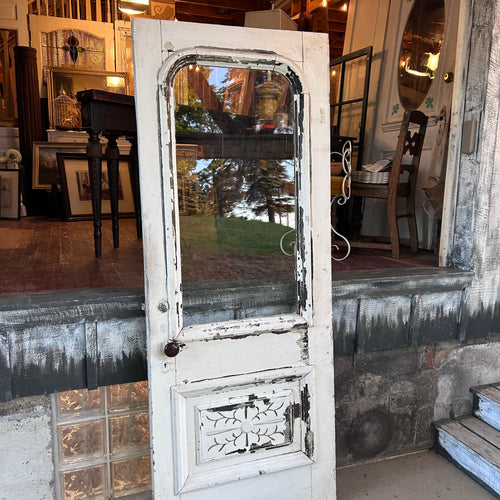 Antique Entry Door with Original Wavy Glass & Carved Panel