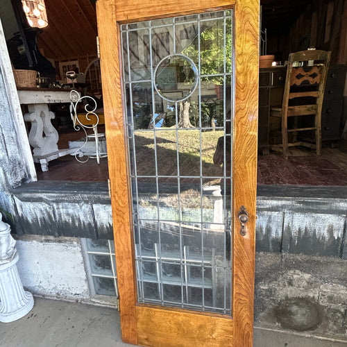 32” Antique Full View Leaded Glass Door with Beveled Glass Circle Motif