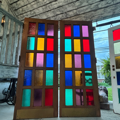 Antique Stained Glass 15 Lite Doors with Textured Figured Glass