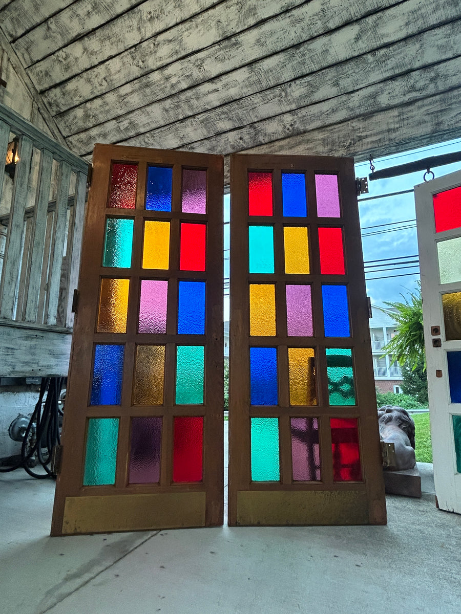 Antique Stained Glass 15 Lite Doors with Textured Figured Glass