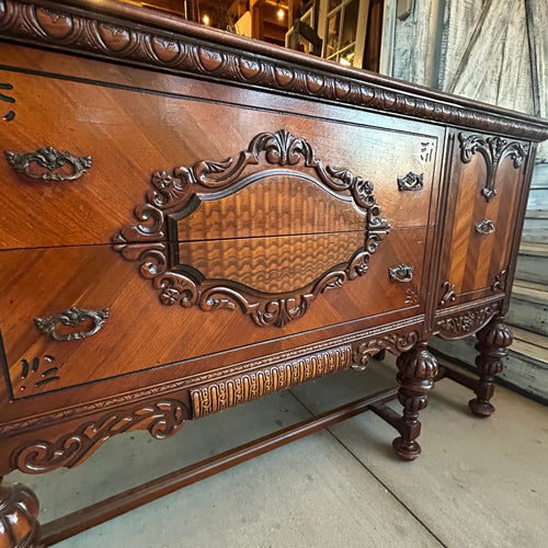 Antique Jacobean Style Buffet and China Cabinet