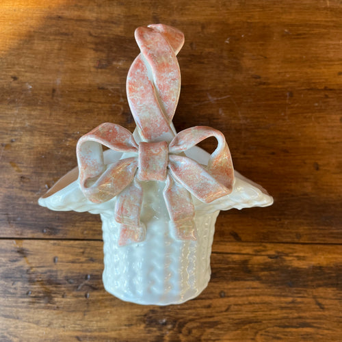 Vintage Ceramic Weave Basket w/Bow